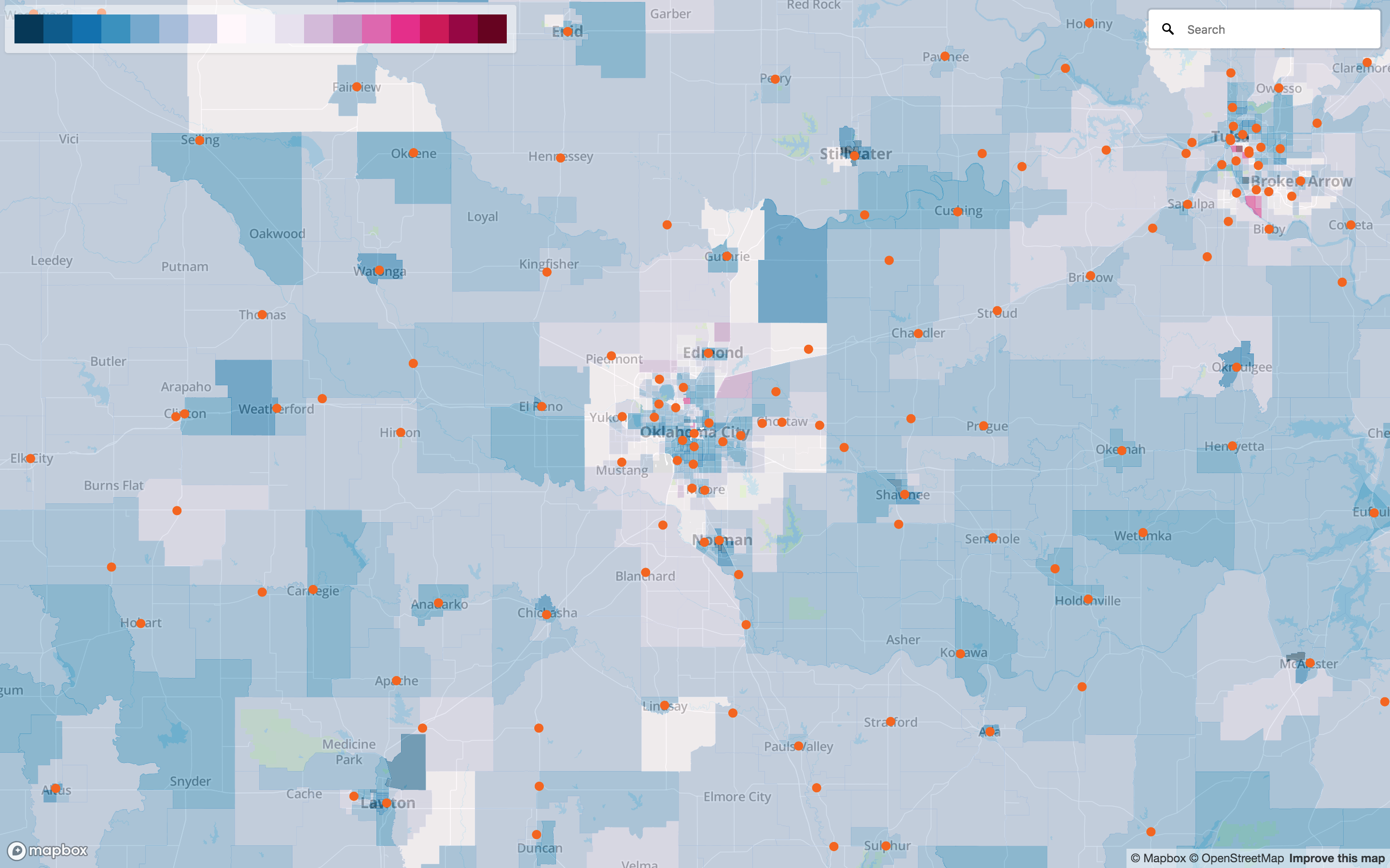 MargieMap visualizes income data for the south-central United States